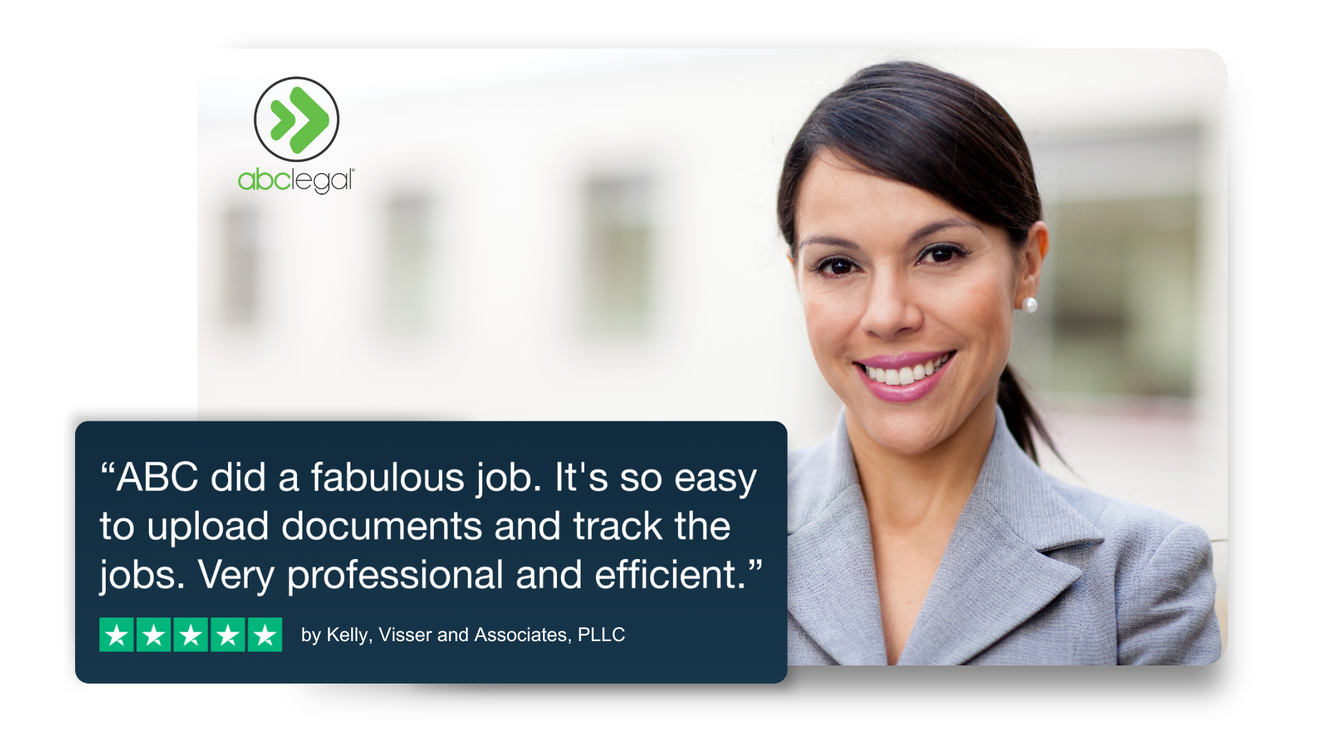 Quote about how ABC Legal supported a Civil Law law firm. Review from TrustPilot with a 5-star rating
